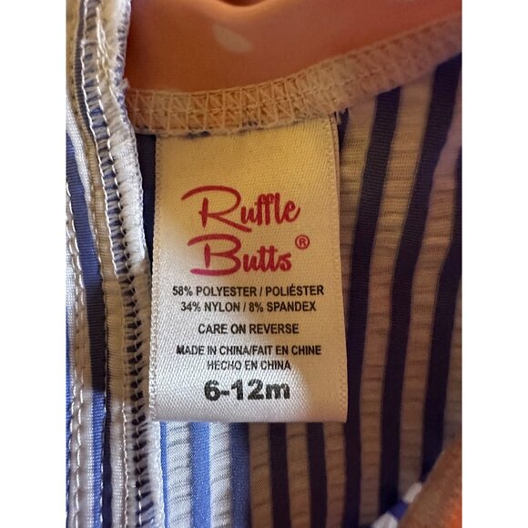 RuffleButts Baby Girl Seersucker Long Sleeve Rash Guard Swimsuit 6–12M Blue Pink - Picture 7 of 8